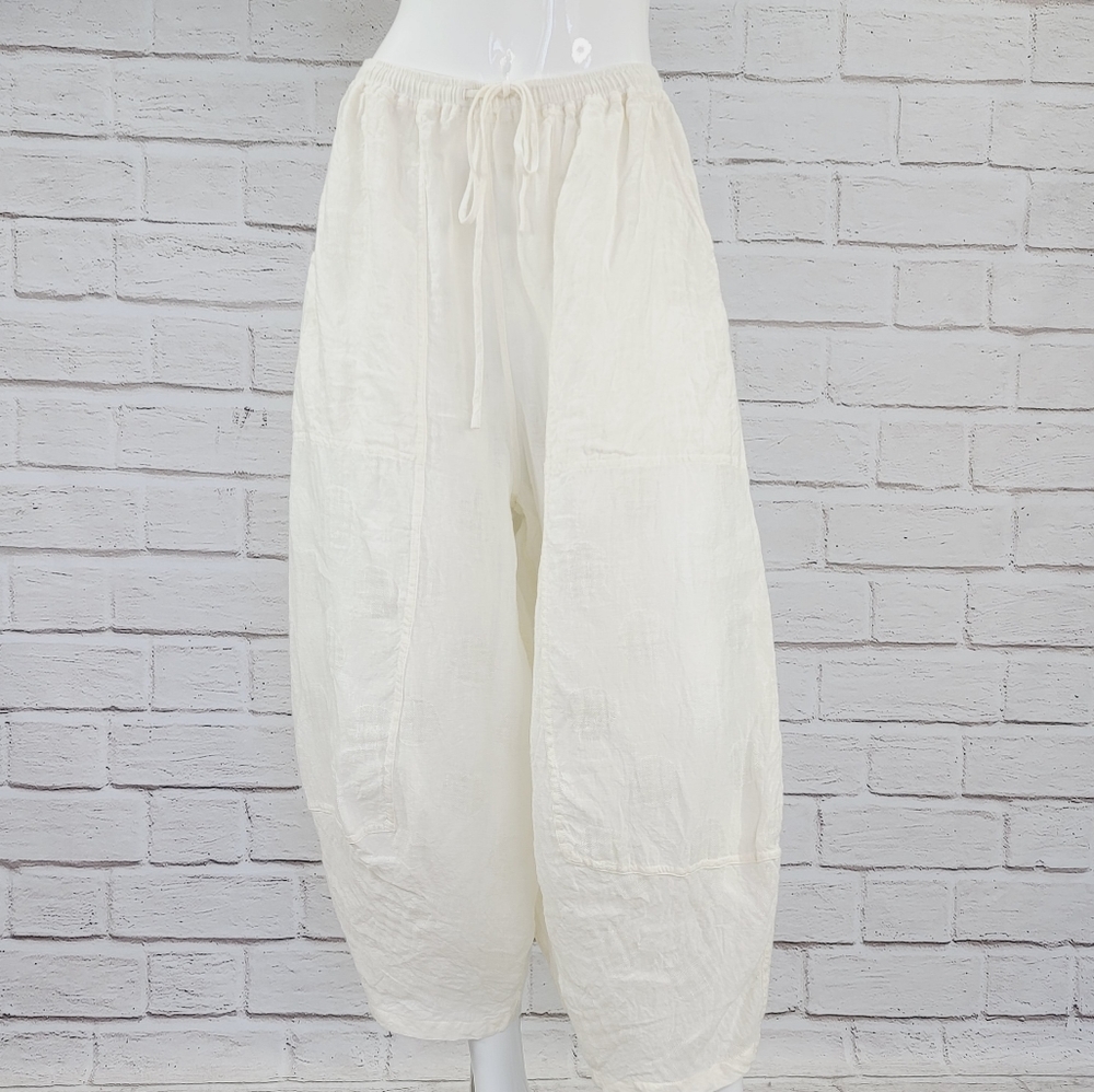 Cheyenne 100% Linen Dot Ankle Pant Wht/Ivory L/XL NWT!